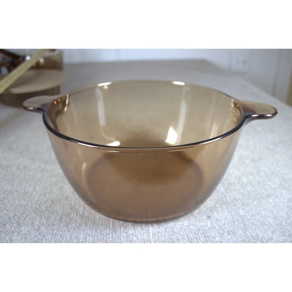 Visions by Corning Amber Glass Cookware Set Pot Pan Skillet 6 Piece Lot USA